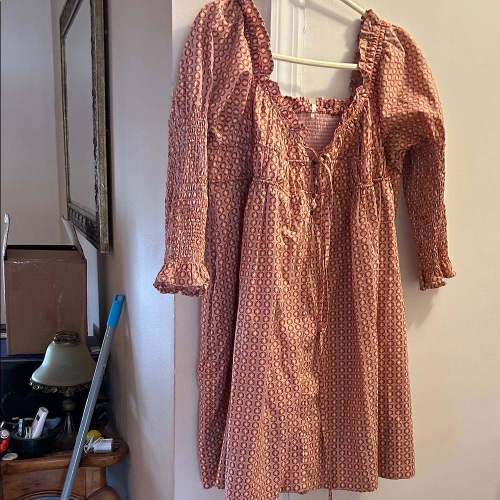 Free People  new with tags Pink Patterned Smocked Long Sleeve Dress